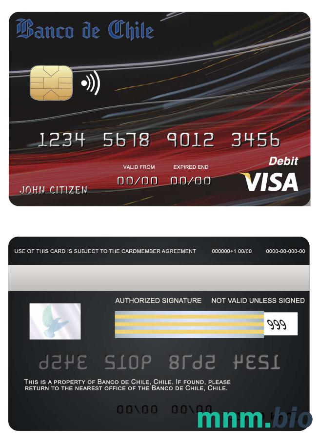 chile Banco de Chile bank przykład karty visa w formacie PSD